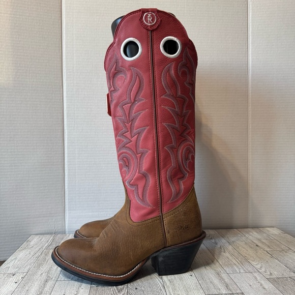 Tony Lama- NWT! Buckaroo Tall Pink/Brown Leather Cowgirl Boots- Sz. 7 - Picture 2 of 16